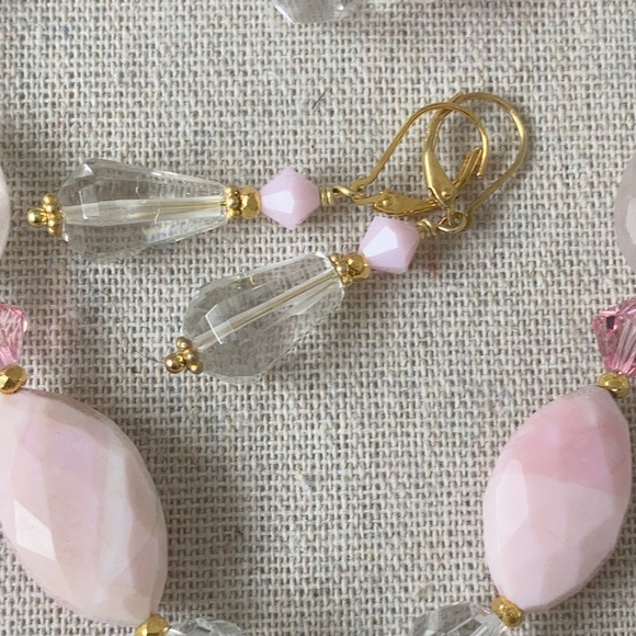 New Handmade Crystal Quartz Pink Peruvian Opal Swarovski Necklace - Picture 6 of 9